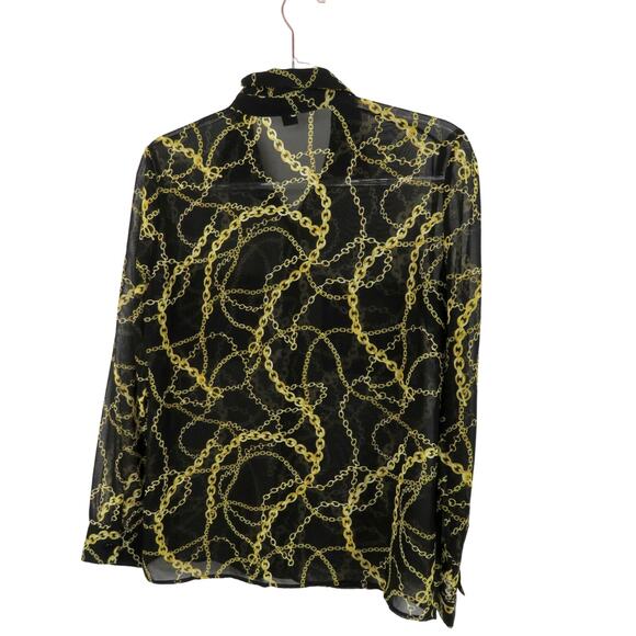 Y2k Forever 21 Black Gold Chain Mesh Button Down Blouse Small - Picture 3 of 5